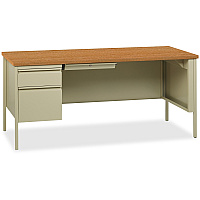 Lorell Fortress Series Left-Pedestal Desk Rectangle Top - 66" Table Top Width x 30" Table Top Depth x 1.12" Table Top Thickness - 29.50" Height - Office, File - Assembly Required - Oak, Oak Laminate, Putty - Steel - 1 Each (LLR60917)