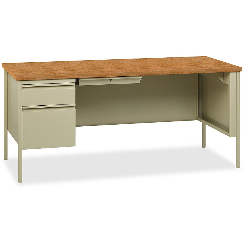 Lorell Fortress Series Left-Pedestal Desk Rectangle Top - 66" Table Top Width x 30" Table Top Depth x 1.12" Table Top Thickness - 29.50" Height - Office, File - Assembly Required - Oak, Oak Laminate, Putty - Steel - 1 Each (LLR60917)