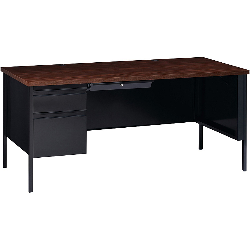 Lorell Fortress Series Left-Pedestal Desk Rectangle Top - 66" Table Top Width x 30" Table Top Depth x 1.12" Table Top Thickness - 29.50" Height - Office, File - Assembly Required - Black Walnut, Laminated, Walnut - Steel - 1 Each (LLR60918)