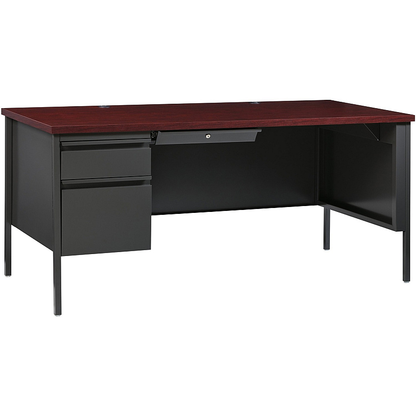 Lorell Fortress Series Left-Pedestal Desk Rectangle Top - 66" Table Top Width x 30" Table Top Depth x 1.12" Table Top Thickness - 29.50" Height - Office, File - Assembly Required - Laminated, Mahogany - Steel - 1 Each (LLR60919)