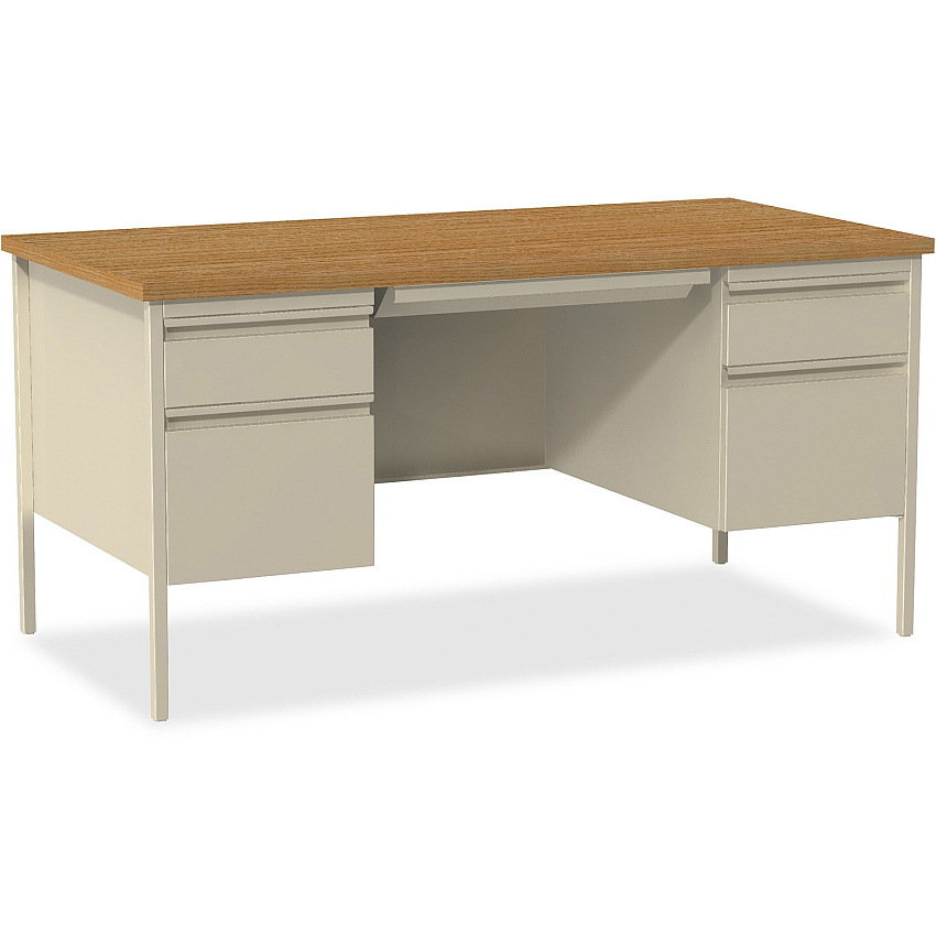 Lorell Fortress Series Double-Pedestal Desk Rectangle Top - 60" Table Top Width x 30" Table Top Depth x 1.12" Table Top Thickness - 29.50" Height - Office, File - Assembly Required - Oak, Oak Laminate, Putty - Steel - 1 Each (LLR60926)