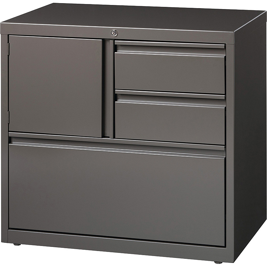Lorell 30" Personal Storage Center Lateral File 30" Width x 18.6" Depth x 28" Height - 3 x Drawer(s) for File, Box - A4, Letter, Legal - Hanging Rail, Glide Suspension, Grommet, Cable Management, Interlocking, Reinforced Base, Adjustable Glide, (LLR60934)