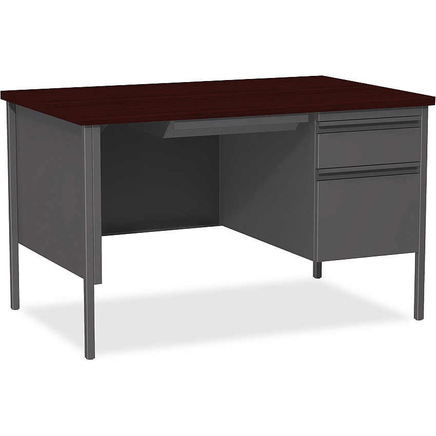 Lorell Fortress Series 48" Right Single-Pedestal Desk Laminated Rectangle, Mahogany Top - 30" Table Top Length x 48" Table Top Width x 1.13" Table Top Thickness - 29.50" Height - Business Environment, Educational Environment, Office - Assembly  (LLR66903)