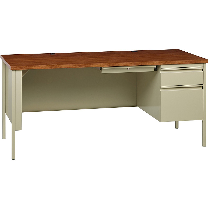 Lorell Fortress Series 66" Right-Pedestal Desk Oak Laminate Rectangle Top - 30" Table Top Length x 66" Table Top Width x 1.13" Table Top Thickness - 29.50" Height - Business Environment, Educational Environment, Office - Assembly Required - Oak (LLR66904)