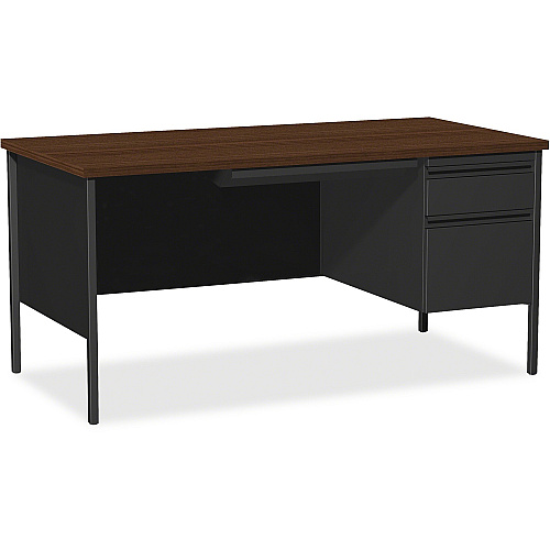 Lorell Fortress Series 66" Right-Pedestal Desk Laminated Rectangle, Walnut Top - 30" Table Top Length x 66" Table Top Width x 1.13" Table Top Thickness - 29.50" Height - Business Environment, Educational Environment, Office - Assembly Required  (LLR66905)