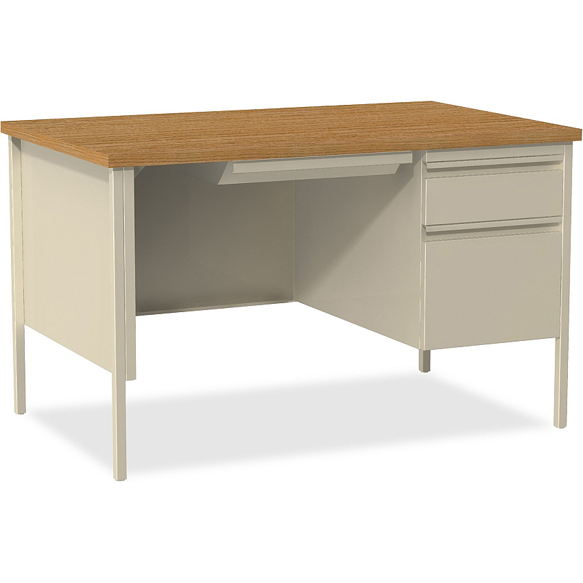 Lorell Fortress Series 48" Right Single-Pedestal Desk Oak Laminate Rectangle Top - 30" Table Top Length x 48" Table Top Width x 1.13" Table Top Thickness - 29.50" Height - Business Environment, Educational Environment, Office - Assembly Require (LLR66908)