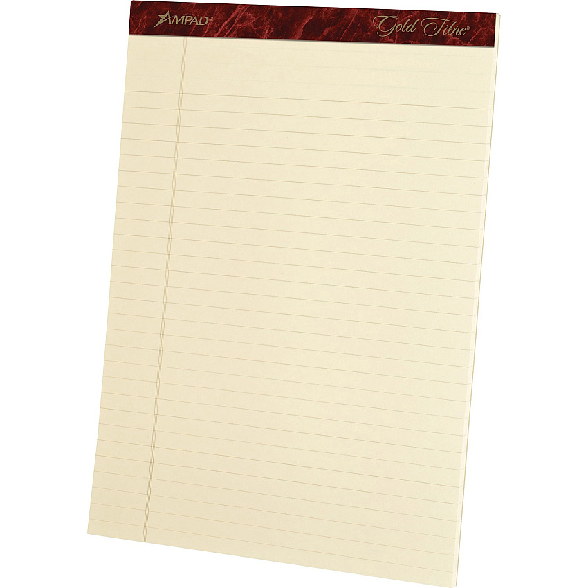 Ampad Gold Fibre Legal Rule Retro Writing Pads 50 Sheets - Wire Bound - 0.34" Ruled - 20 lb Basis Weight - 8 1/2" x 11 3/4" Sheet Size - Ivory Paper - Micro Perforated, Easy Tear, Chipboard Backing, Heavyweight - 4 / Pack (20011)