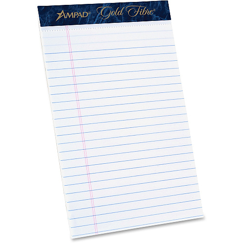 TOPS Ampad Gold Fibre Medium Rule Premium Junior Size Writing Pads 50 Sheets - Watermark - Stapled/Glued - 16 lb Basis Weight - 5" x 8" Sheet Size - White Paper - Dark Blue Binding - Micro Perforated, Bleed-free, Chipboard Backing - 1 Dozen (20054)