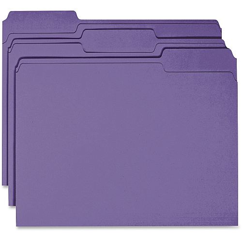 Business Source 1/3 Tab Cut Recycled Top Tab File Folder 11 pt. - Purple - 10% Recycled - 100 / Box (BSN44106)