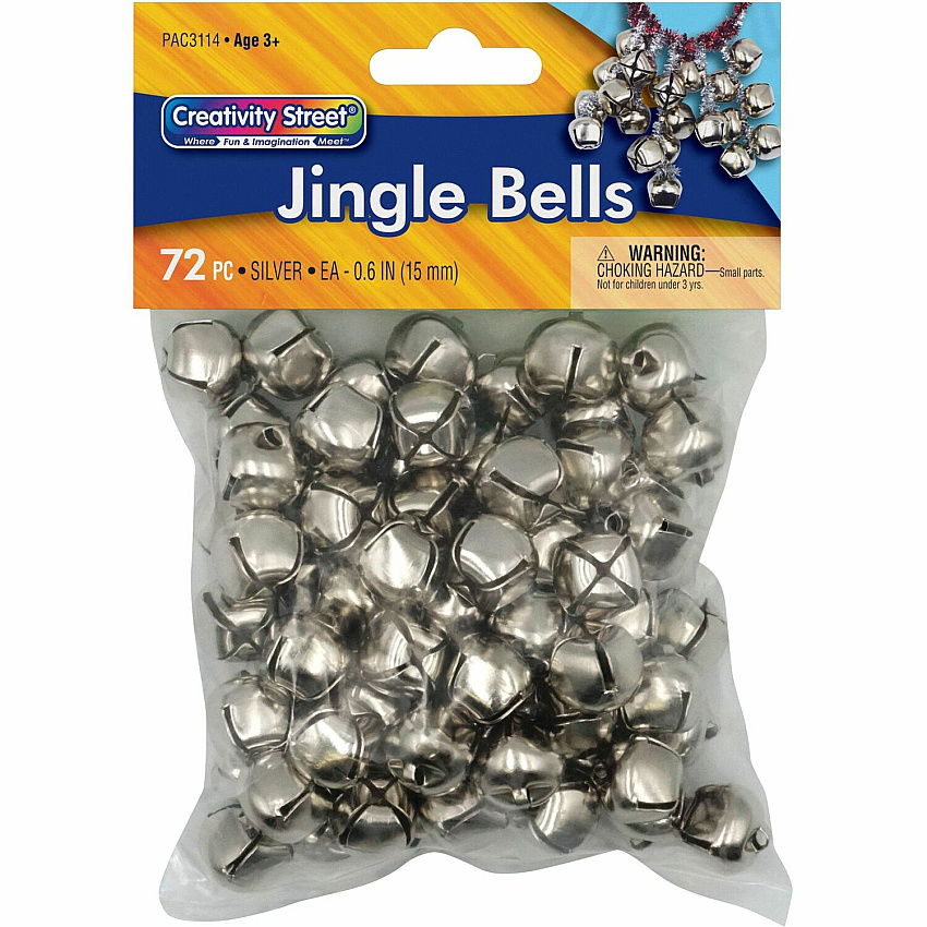 Creativity Street Silver Jingle Bells Craft Project, Decoration - 72 Piece(s) - 0.59" Height x 6" Length - Silver - 72 / Bag (3114)