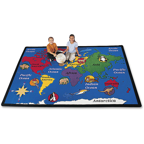 Carpets for Kids&reg; Premium World Explorer Geography Area Rug 69.96" Length x 99.96" Width - Rectangle - Multi - 1 Each (1500)