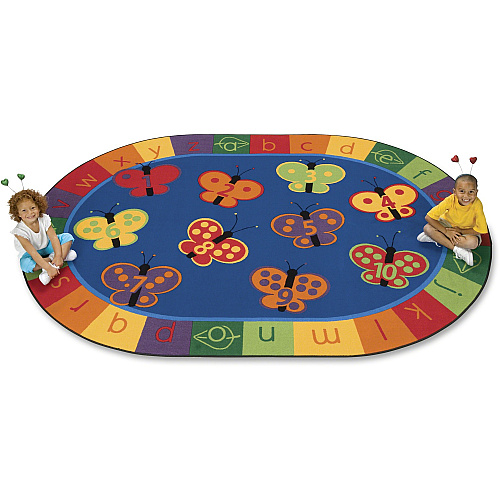 Carpets for Kids&reg; KIDSoft™ 123 ABC Butterfly Fun Oval Rug 65" Length x 46" Width - Oval - Alphabet, Butterfly, Number - Multi - 1 Each (3503)