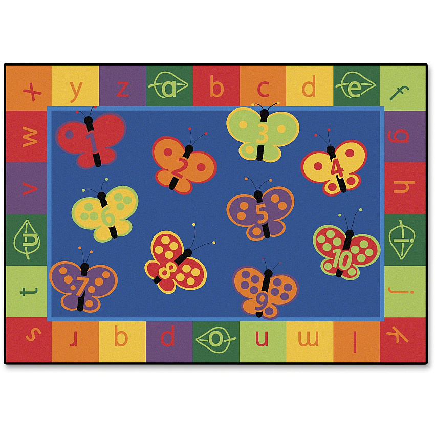 Carpets for Kids&reg; KIDSoft™ 123 ABC Butterfly Fun Rectangle Rug 65" Length x 46" Width - Rectangle - Alphabet, Butterfly, Number - Multi - 1 Each (3513)