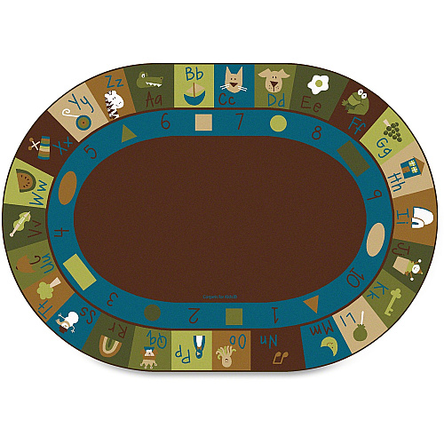Carpets for Kids&reg; Premium Learning Blocks Nature Oval Rug 108" Length x 72" Width - Oval - Learning Blocks Nature - Multi - 1 Each (37706)