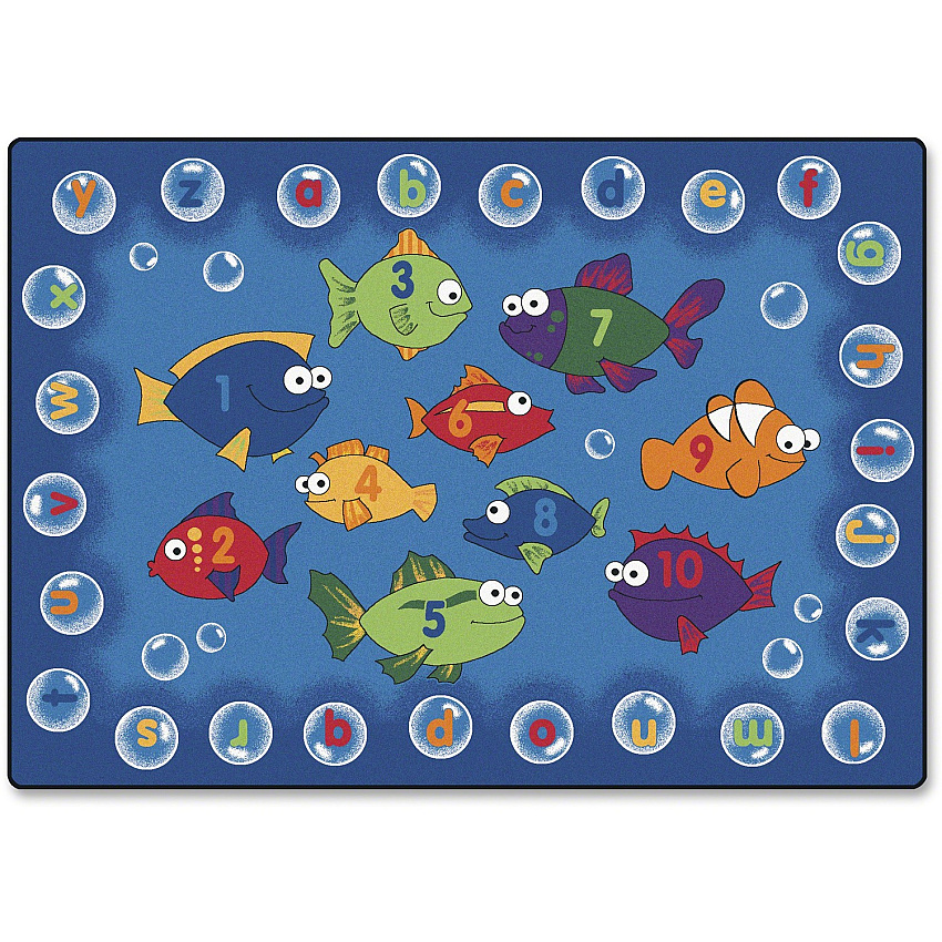 Carpets for Kids&reg; Premium Fishing 4 Literacy Rectangle Rug 12 ft Length x 90" Width - Rectangle - Alphabet Bubbles, Numbers, Fishing For Literacy - Multi - 1 Each (6817)