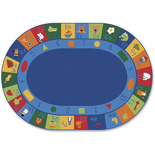 Carpets for Kids&reg; Premium Learning Blocks Oval Seating Rug 113" Length x 81" Width - Oval - Learning Blocks, Letters, Numbers, Shapes - Multi - 1 Each (7006)