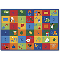 Carpets for Kids&reg; Premium Learning Blocks Rectangle Rug 11.67 ft Length x 100" Width - Rectangle - Learning Blocks, Letters, Numbers, Shapes - Multi - 1 Each (7012)