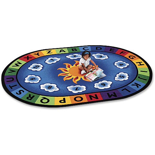 Carpets for Kids&reg; Premium Sunny Day Learn/Play Oval Rug 12 ft Length x 90" Width - Oval - Sunny Day Learn & Play, Numbers, Letter - Multi - 1 Each (9416)