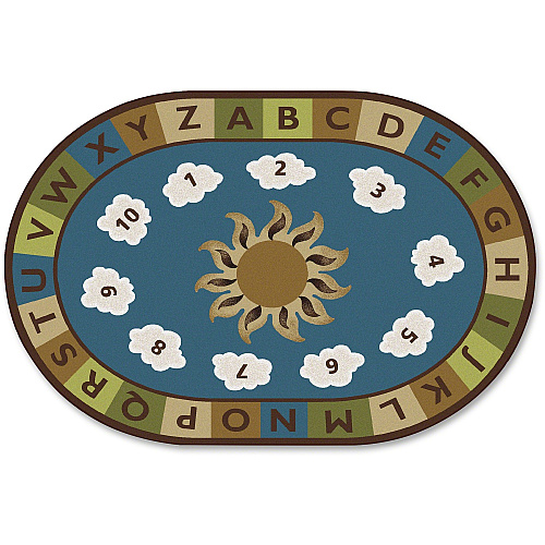 Carpets for Kids&reg; Premium Sunny Day Learn/Play Oval Rug 12 ft Length x 90" Width - Oval - Sunny Day Learn & Play, Numbers, Letter - Multi - 1 Each (94708)
