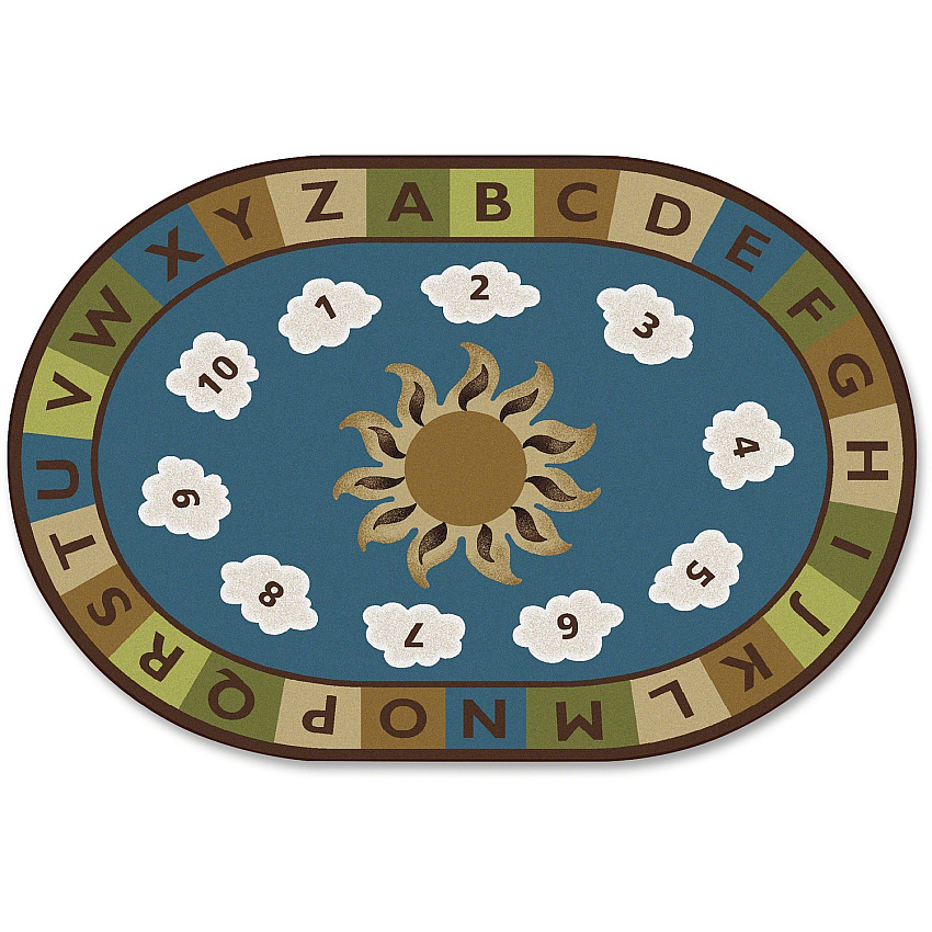 Carpets for Kids&reg; Premium Sunny Day Learn/Play Oval Rug 12 ft Length x 90" Width - Oval - Sunny Day Learn & Play, Numbers, Letter - Multi - 1 Each (94708)