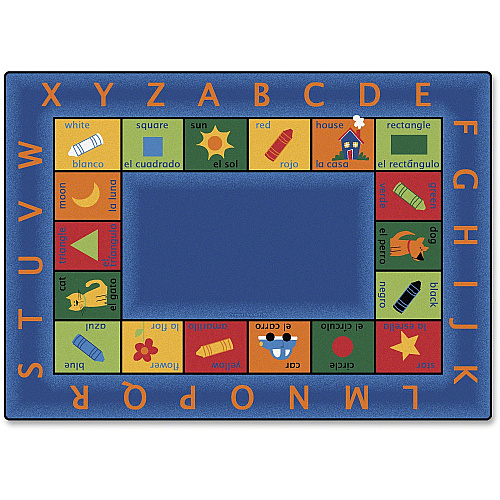 Carpets for Kids&reg; Premium Bilingual Colorful Rectangle Rug 100" Length x 70" Width - Rectangle - Bilingual Inner Squares - Multi - 1 Each (9500)