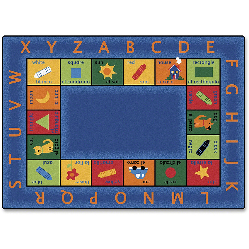 Carpets for Kids&reg; Premium Bilingual Colorful Rectangle Rug 100" Length x 70" Width - Rectangle - Bilingual Inner Squares - Multi - 1 Each (9500)