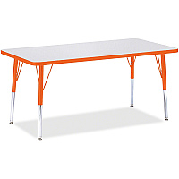 Jonti-Craft Berries Orange Edge Rectangle Table Rectangle Top - Height Adjustable - 11" to 15" Adjustment - 60" Table Top Length x 30" Table Top Width - Art, Craft - Assembly Required - Gray, Laminated, Powder Coated - Steel - 1 Each (6408114)