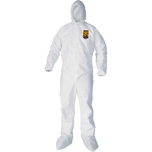 Kleenguard A40 Coveralls - Zipper Front, Elastic Wrists, Ankles, Hood & Boots Medium - Liquid, Flying Particle Protection - White - Hood, Zipper Front, Elastic Wrist, Elastic Ankle, Breathable, Low Linting - 25 / Carton (44332)