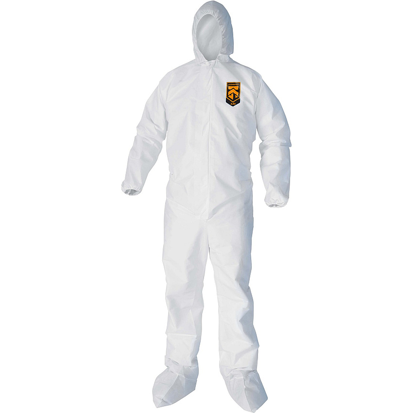 Kleenguard A40 Coveralls - Zipper Front, Elastic Wrists, Ankles, Hood & Boots Medium - Liquid, Flying Particle Protection - White - Hood, Zipper Front, Elastic Wrist, Elastic Ankle, Breathable, Low Linting - 25 / Carton (44332)