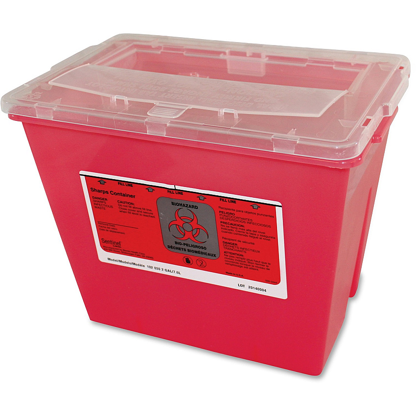 Impact 2-gallon Sharps Container 2 gal Capacity - Rectangular - Puncture Resistant, Handle - 9.2" Height x 7.9" Width - Red, Translucent - 1 Each (7352)