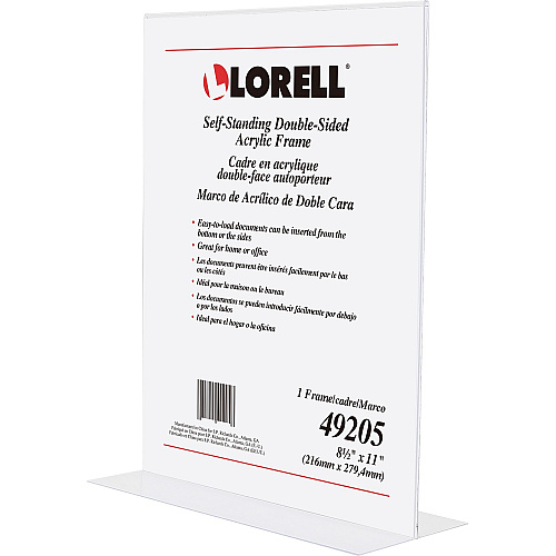 Lorell Double-sided Frame 8.50" Holding Width x 11" Holding Height - Rectangular Shape - Double Sided - Countertop - Acrylic - 1 Each (LLR49205)