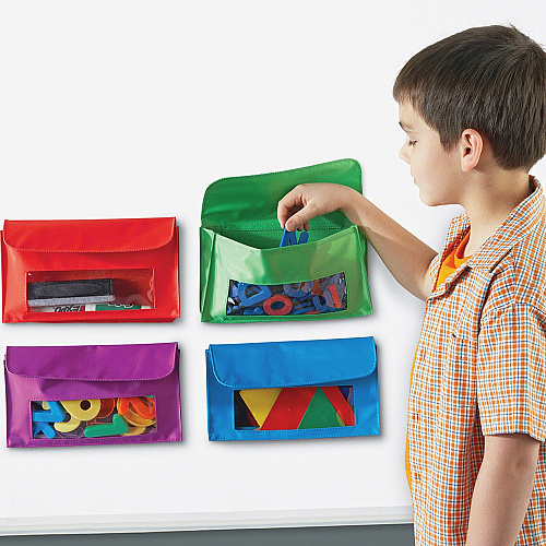 Learning Resources Magnetic Storage Pocket Set 5.50" Height9.50" Length - Sturdy, Magnetic - Red - 4 / Set (LER6447)