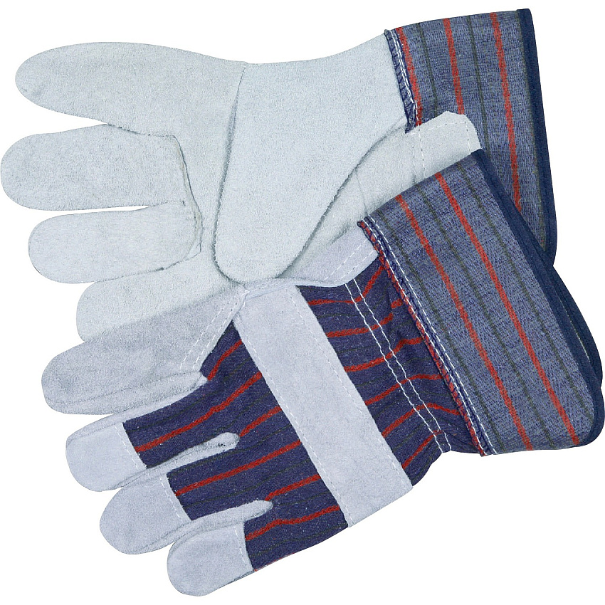 MCR Safety Leather Palm Economy Safety Gloves Large Size - Blue - For Assembling, Construction, Landscape - 2 / Pair (CRW12010L)