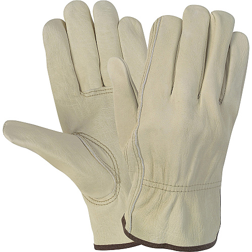 MCR Safety Durable Cowhide Leather Work Gloves Large Size - Cream - Durable, Comfortable, Flexible - For Construction - 2 / Pair (CRW3215L)