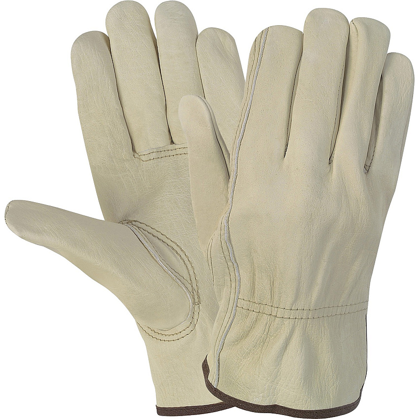 MCR Safety Durable Cowhide Leather Work Gloves Medium Size - Cream - Durable, Comfortable, Flexible - For Construction - 2 / Pair (CRW3215M)