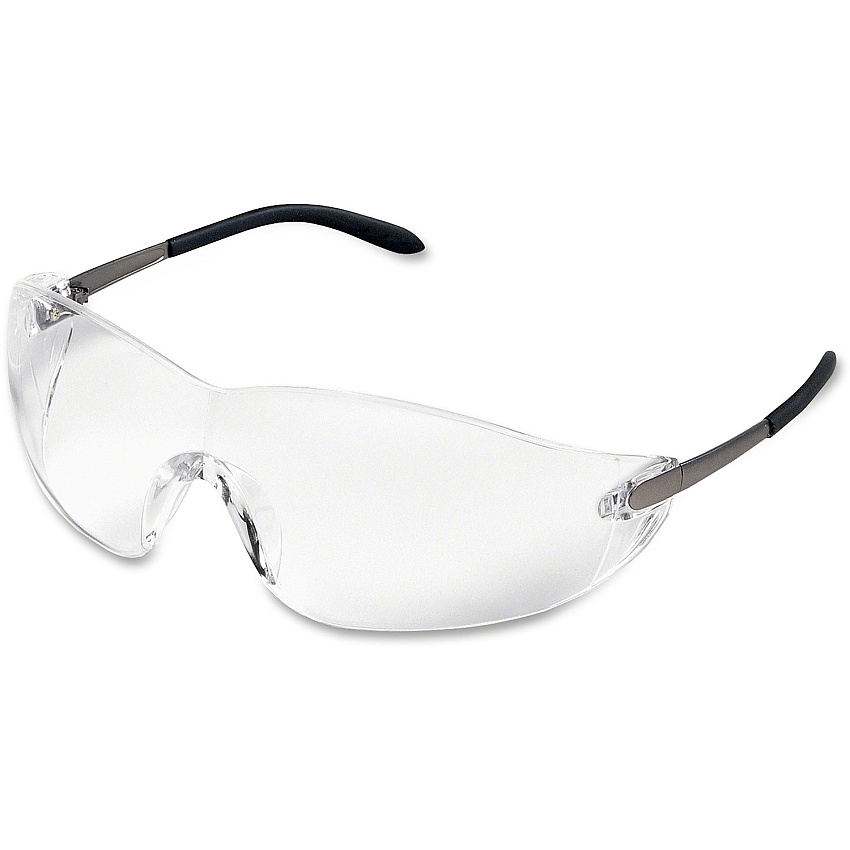 Crews BlackJack Metal Alloy Safety Glasses Eye, Ultraviolet Protection - Clear Lens - Chrome Frame - Side Shield, Scratch Resistant, Non-slip, Wraparound Lens - 1 Each (CRWS2110)