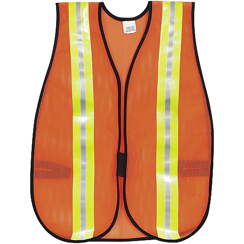 Crews Reflective Fluorescent Safety Vest Visibility Protection - Polyester, Fabric - Orange - Elastic Strap, Hook & Loop, Comfortable, Washable, Lightweight, Reflective Strip, Reflective Front & Back - 1 Each (CRWV201R)