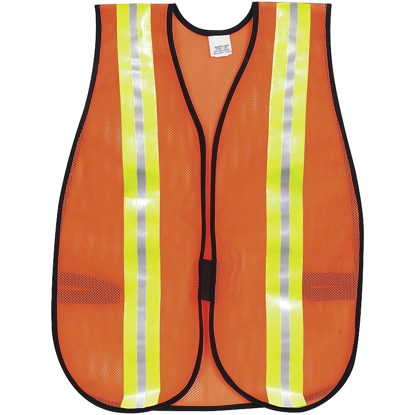Crews Reflective Fluorescent Safety Vest Visibility Protection - Polyester, Fabric - Orange - Elastic Strap, Hook & Loop, Comfortable, Washable, Lightweight, Reflective Strip, Reflective Front & Back - 1 Each (CRWV201R)