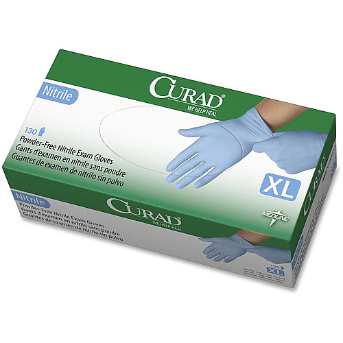 Curad Powder-free Nitrile Disposable Exam Gloves 9.50" Glove Length - X-Large Size - Full-Textured Design - Blue - Latex-free, Non-sterile, Chemical Resistant - For Medical - 130 / Box (CUR9317)