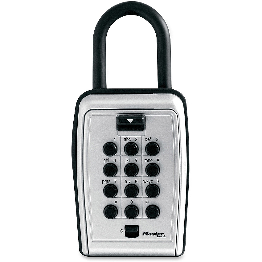 Master Lock Portable Key Safe Push Button Lock - Weather Resistant, Scratch Resistant - for Door - Overall Size 7.2" Height x 5.3" Width x 2.2" Depth - Black, Silver - Metal, Vinyl (5422D)