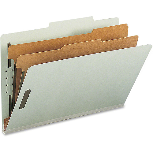 Nature Saver 2/5 Tab Cut Legal Recycled Classification Folder 8 1/2" x 14" - 6 x Prong K Style Fastener(s) - 1" for Divider, 2" for Folder - 2 Divider(s) - 25 pt. - Gray, Green - Sturdy, Tyvek Gusset, Eco-friendly, Expandable Gusset - 100% Recycle (39951)