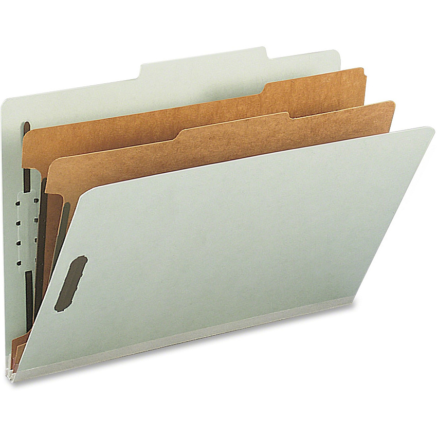 Nature Saver 2/5 Tab Cut Legal Recycled Classification Folder 8 1/2" x 14" - 6 x Prong K Style Fastener(s) - 1" for Divider, 2" for Folder - 2 Divider(s) - 25 pt. - Gray, Green - Sturdy, Tyvek Gusset, Eco-friendly, Expandable Gusset - 100% Recycle (39951)