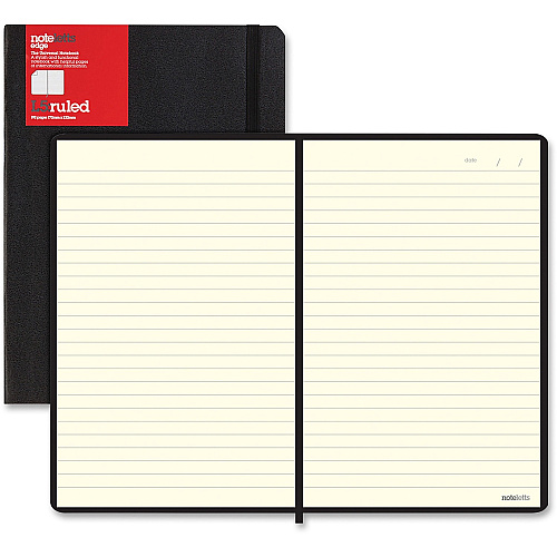 Letts of London L5 Ruled Notebook Sewn x 9" Width x 6" Length - Black Cover - Elastic Closure, Flexible Cover, Pocket - 1 Each (LEN5ERBK)