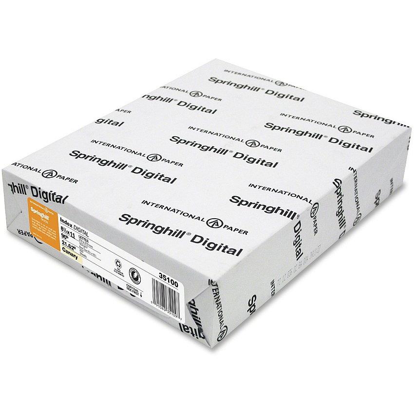 Springhill Multipurpose Cardstock - Canary 92 Brightness - Letter - 8 1/2" x 11" - 90 lb Basis Weight - Smooth, Hard - Acid-free - Canary - 250 / Pack (035100)