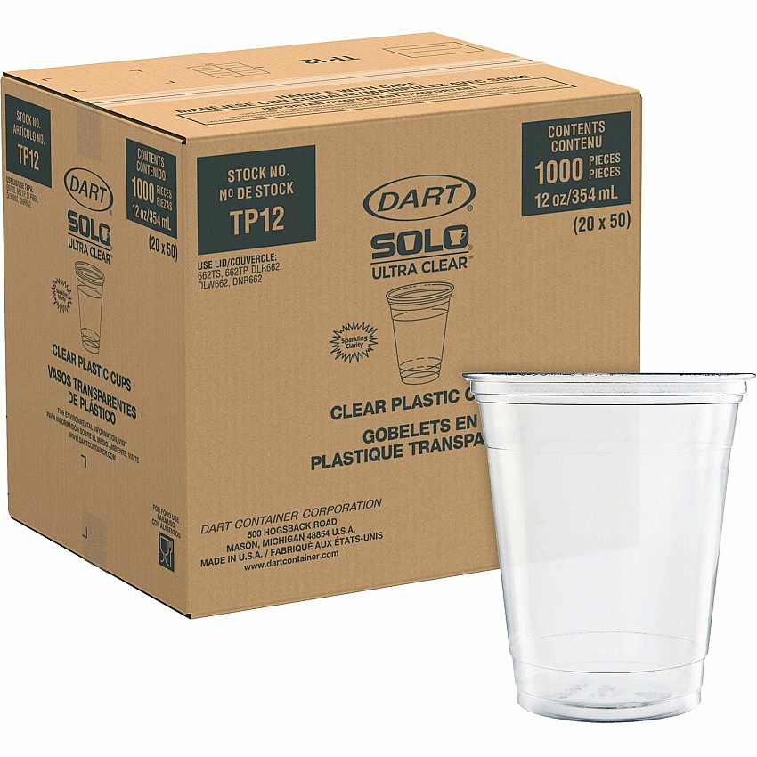 Solo Ultra Clear 12 oz Practical-Fill Cold Cups 12 fl oz - Clear - PETE Plastic - Cold Drink, Water, Juice, Soda - 50/Pack - 20 / Carton (TP12)