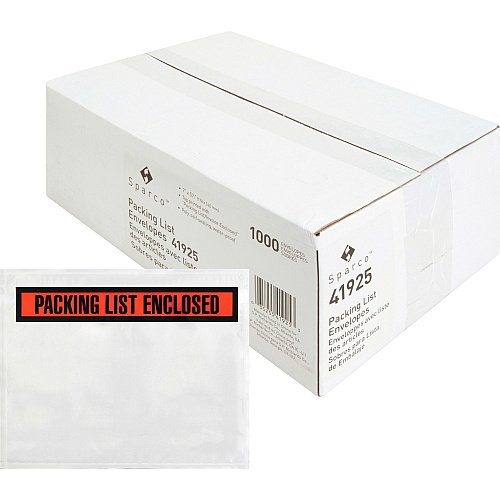 Sparco Pre-labeled Packing Slip Envelope Packing List - 7" Width x 5 1/2" Length - 70 g/m² - Self-adhesive Seal - White - Paper, Low Density Polyethylene (LDPE) - 1000 / Box (41925)
