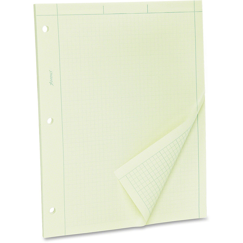 TOPS Engineering Computation Pad 100 Sheets - Both Side Ruling Surface - Ruled Margin - 15 lb Basis Weight - Letter - 8 1/2" x 11" Sheet Size - Green Tint Paper - Hole-punched - 1 Pad (22142)