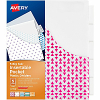 Avery&reg; Big Tab Insertable Plastic Pocket Dividers 1 x Divider(s) - 5 Tab(s) - 5 Tab(s)/Set - 9.3" Divider Width x 11.25" Divider Length - 3 Hole Punched - Multicolor Plastic Divider - Clear Plastic Tab(s) - Hole-punched, Customizable, Sturdy,  (07708)
