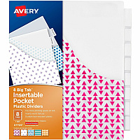Avery&reg; Big Tab Plastic Dividers with Pockets, 8-Tab 8 x Divider(s) - 8 Tab(s) - 8 Tab(s)/Set - 9.3" Divider Width x 11.25" Divider Length - 3 Hole Punched - Multicolor Plastic Divider - Clear Plastic Tab(s) - PVC-free, Hole-punched, Insertable (07709)