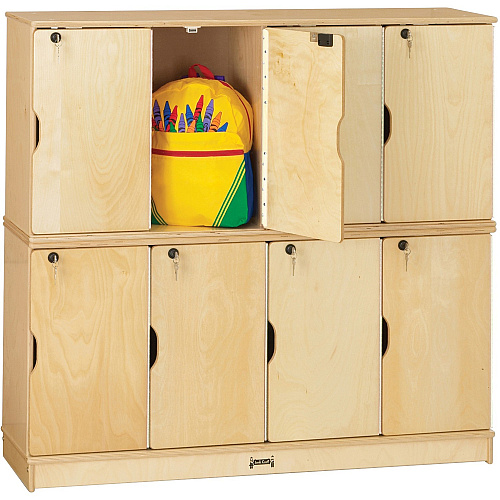 Jonti-Craft Double Stack 8-Section Student Lockers 48.5" Width x 15" Depth x 45.5" Height - Stackable, Lockable, Sturdy, Key Lock, Kick Plate - Wood Grain - Baltic Birch Plywood - 1 Each (4696JC)